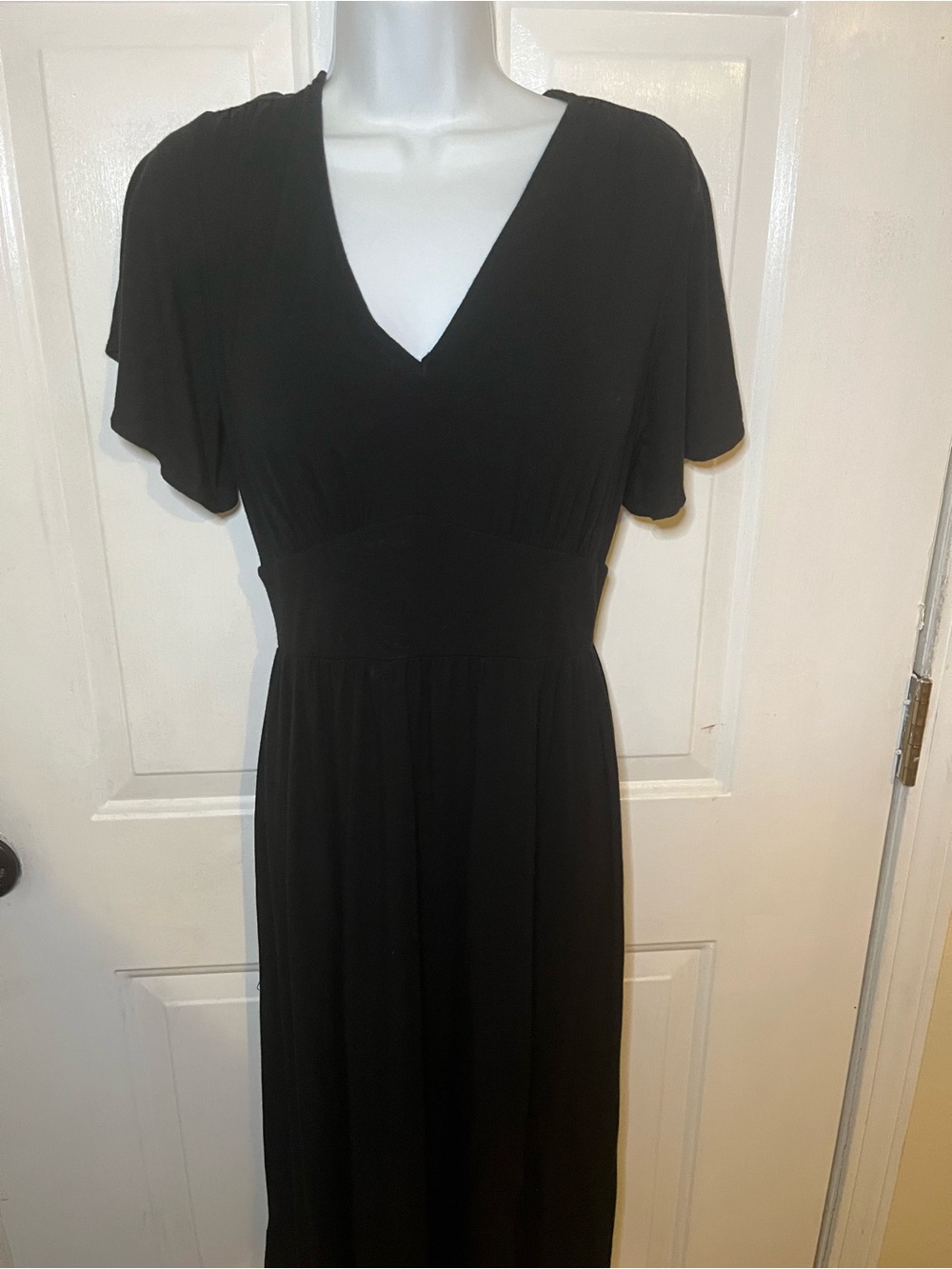 LOFT Black V-Neck Flutter Sleeve Dress